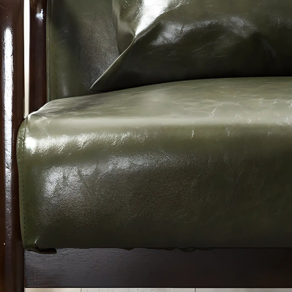 Blackish Green Tear Resistant Leather Loveseat with Arm Image - 8