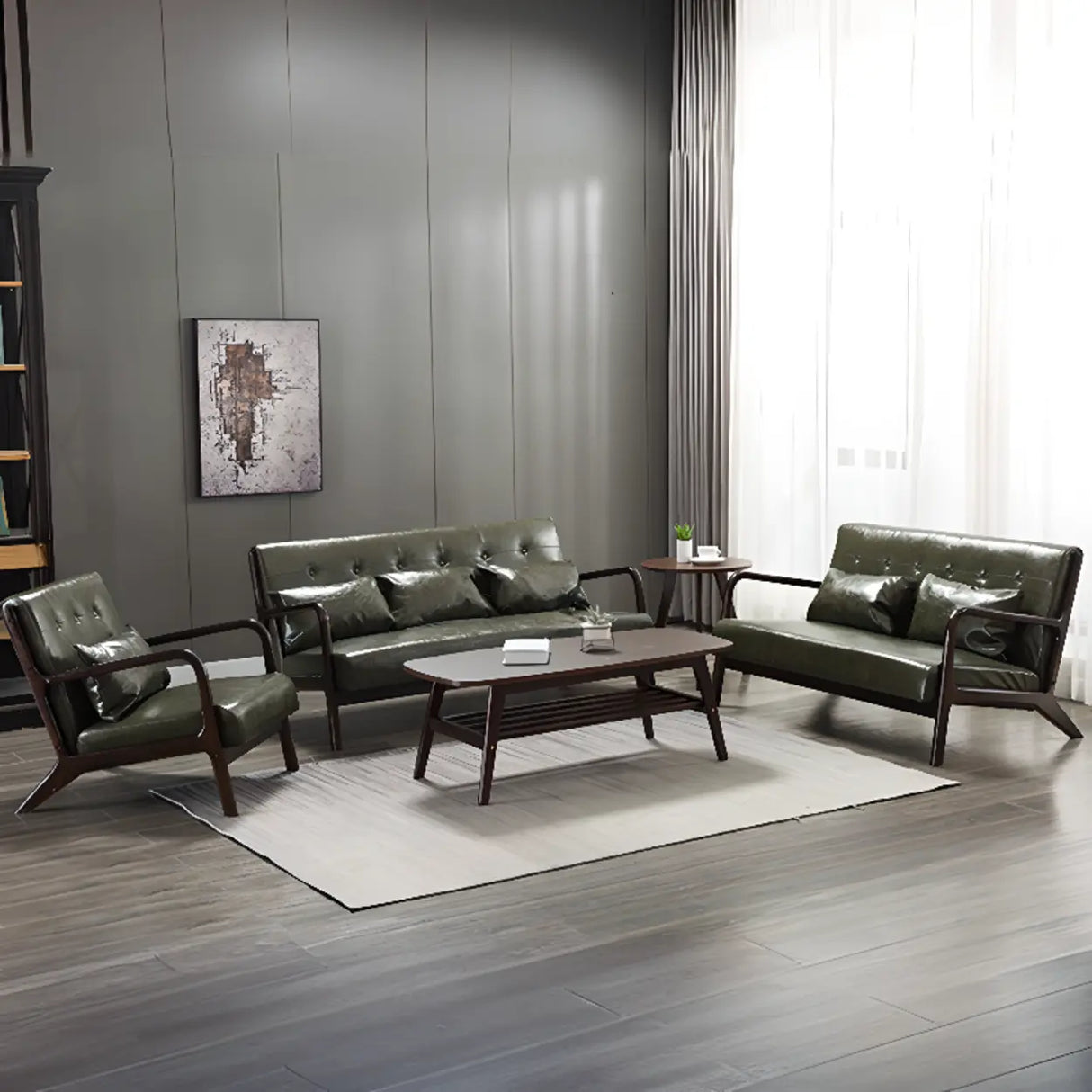 Blackish Green Tear Resistant Leather Loveseat with Arm Image - 9