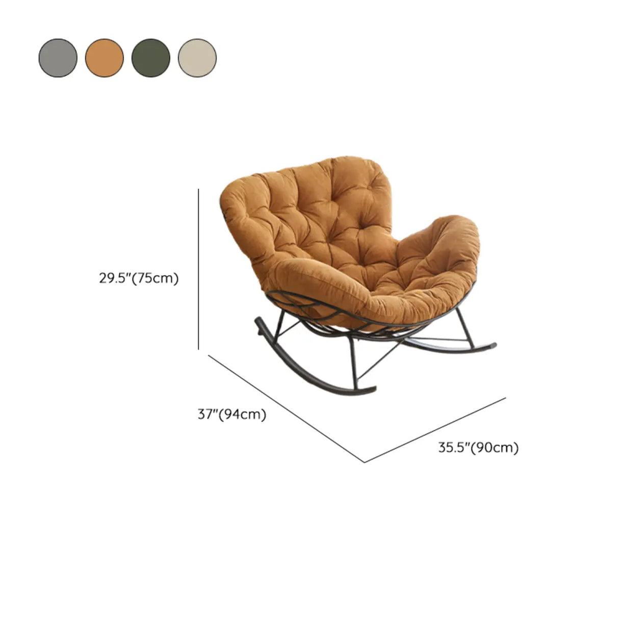 Blackish Green Tufted Rocking Chair with Metal Leg 