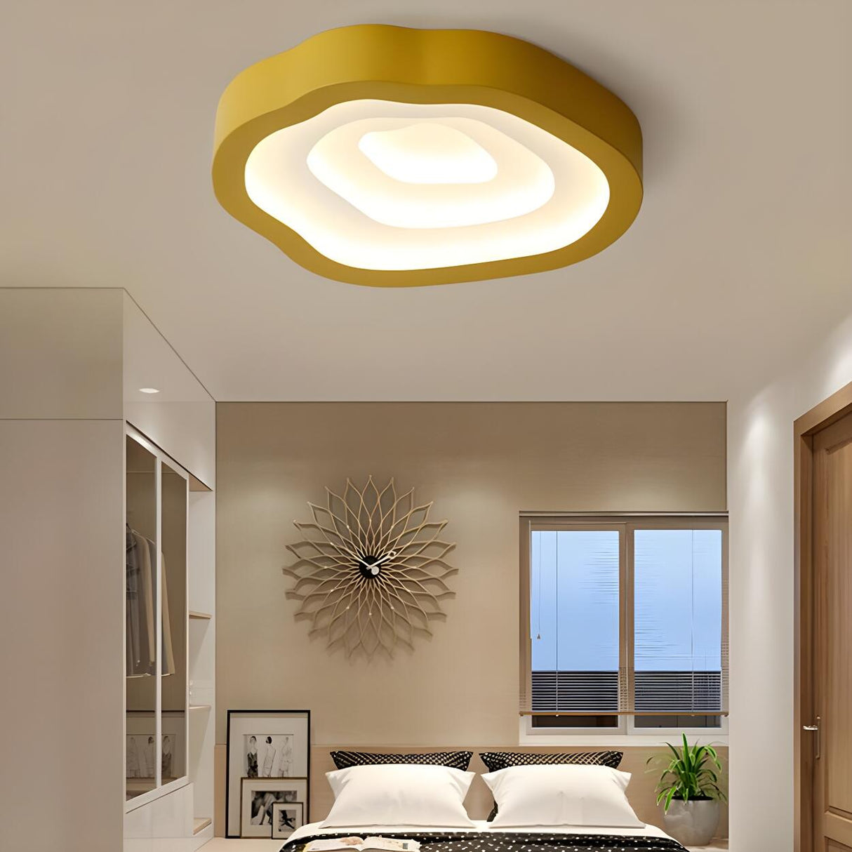 Blue Annual Rings Drum LED Flush Mount Ceiling Light Image - 11