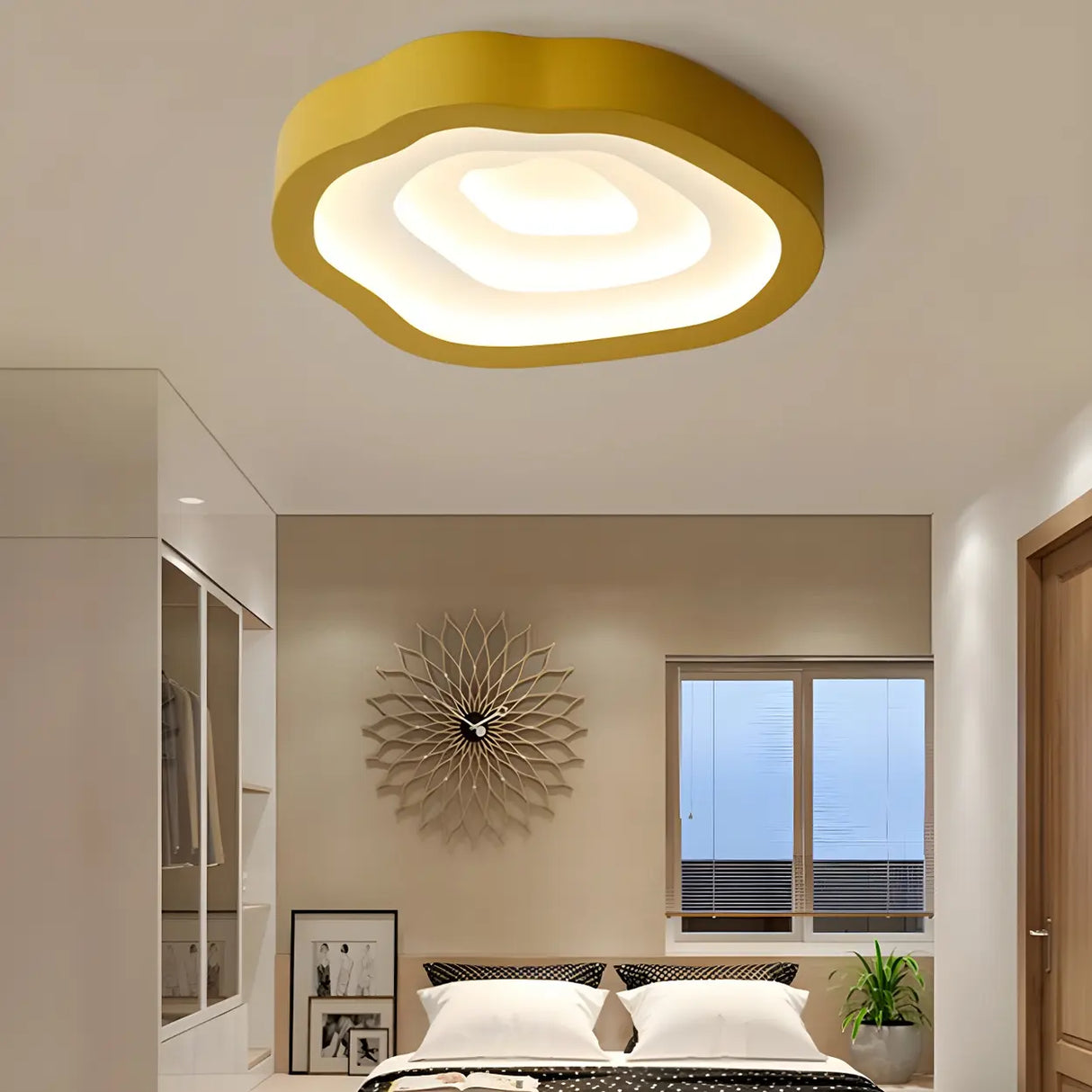 Blue Annual Rings Drum LED Flush Mount Ceiling Light Image - 11