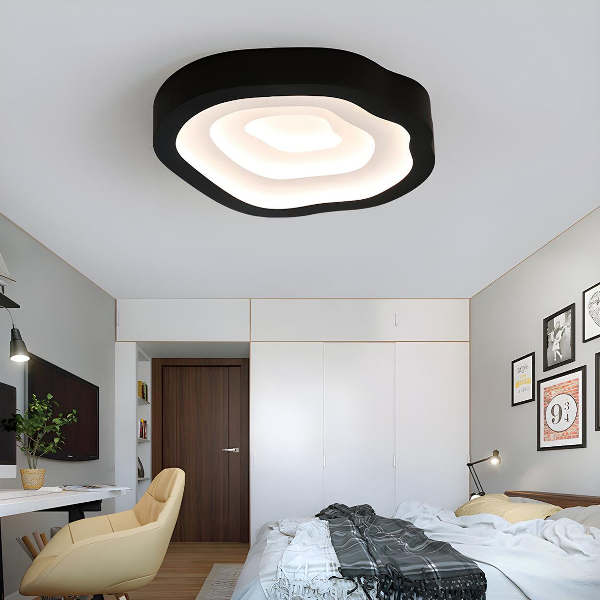 Blue Annual Rings Drum LED Flush Mount Ceiling Light Image - 15