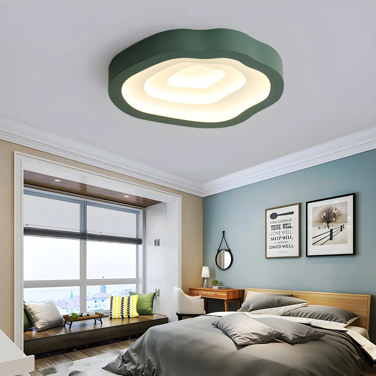 Blue Annual Rings Drum LED Flush Mount Ceiling Light Image - 7