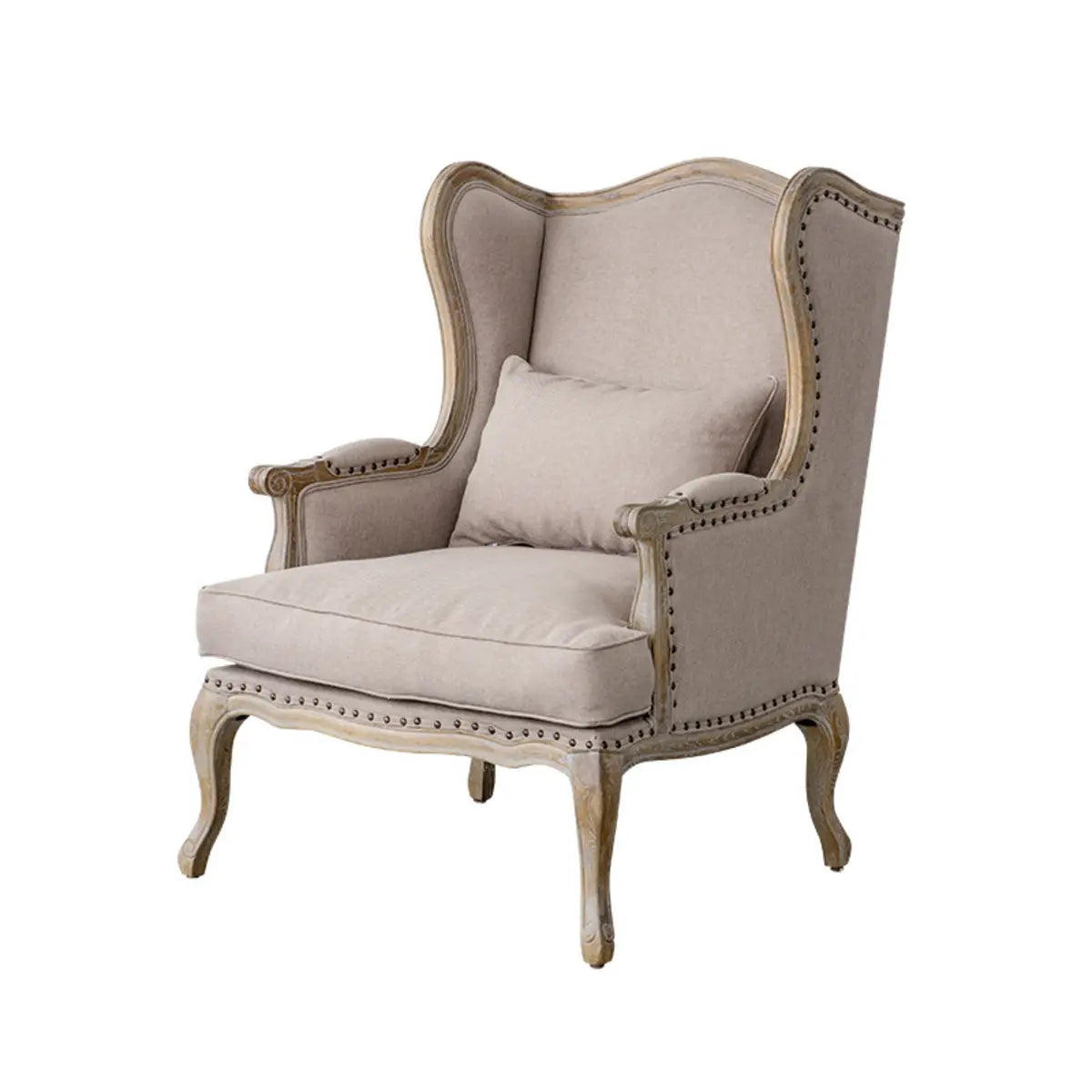 Blue-Beige Cotton Linen Pillow Back Wingback Chair Image - 10