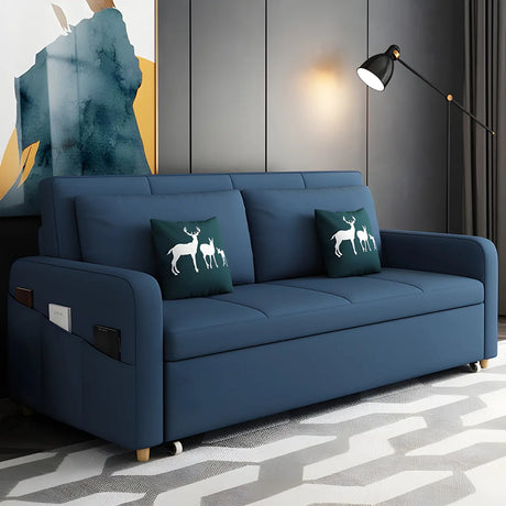 Blue Cotton Blend Pillow Back Sofa Bed with Slipcover Image - 1