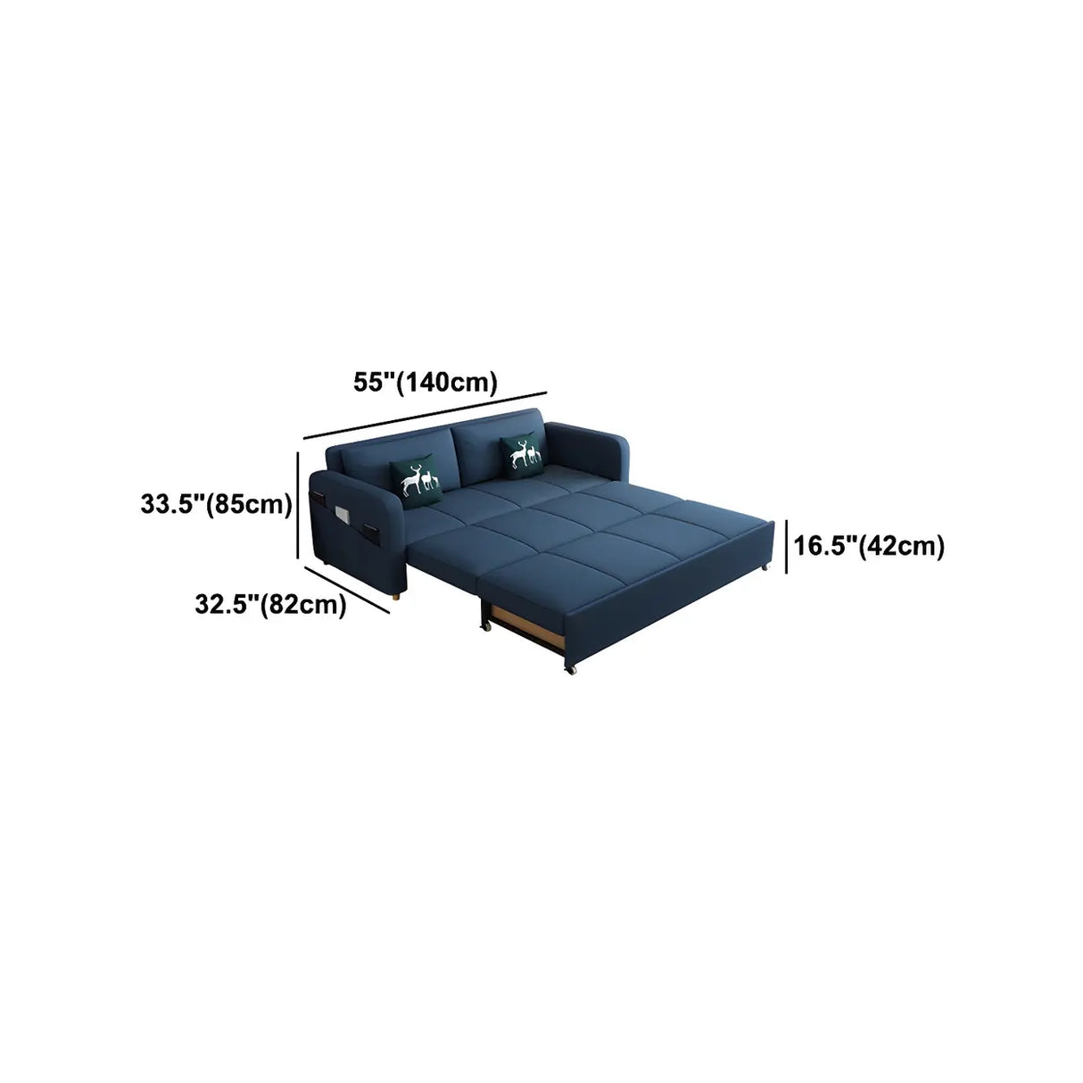 Blue Cotton Blend Pillow Back Sofa Bed with Slipcover Image - 13