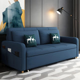 Blue Cotton Blend Pillow Back Sofa Bed with Slipcover Image - 1