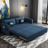 Blue Cotton Blend Pillow Back Sofa Bed with Slipcover Image - 3