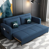 Blue Cotton Blend Pillow Back Sofa Bed with Slipcover Image - 4
