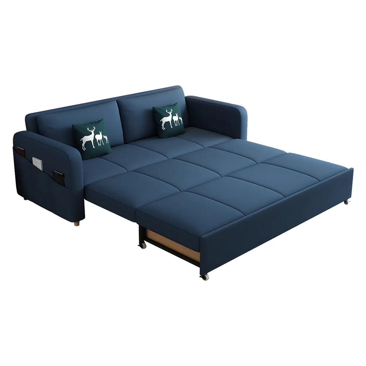 Blue Cotton Blend Pillow Back Sofa Bed with Slipcover Image - 5