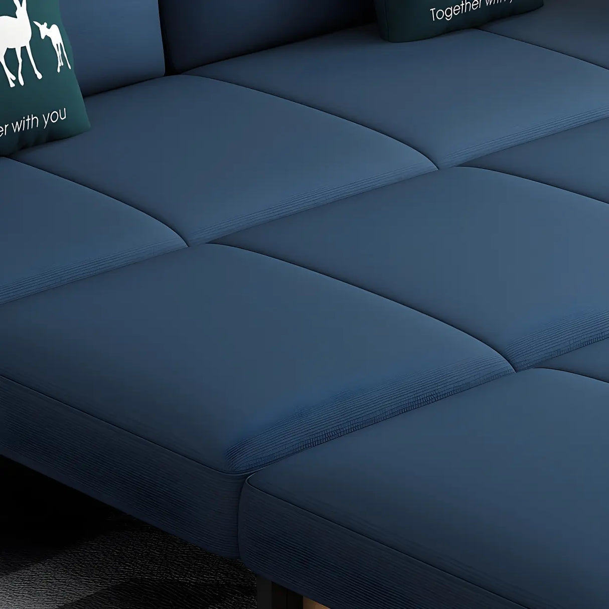 Blue Cotton Blend Pillow Back Sofa Bed with Slipcover Image - 6
