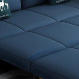 Blue Cotton Blend Pillow Back Sofa Bed with Slipcover Image - 6