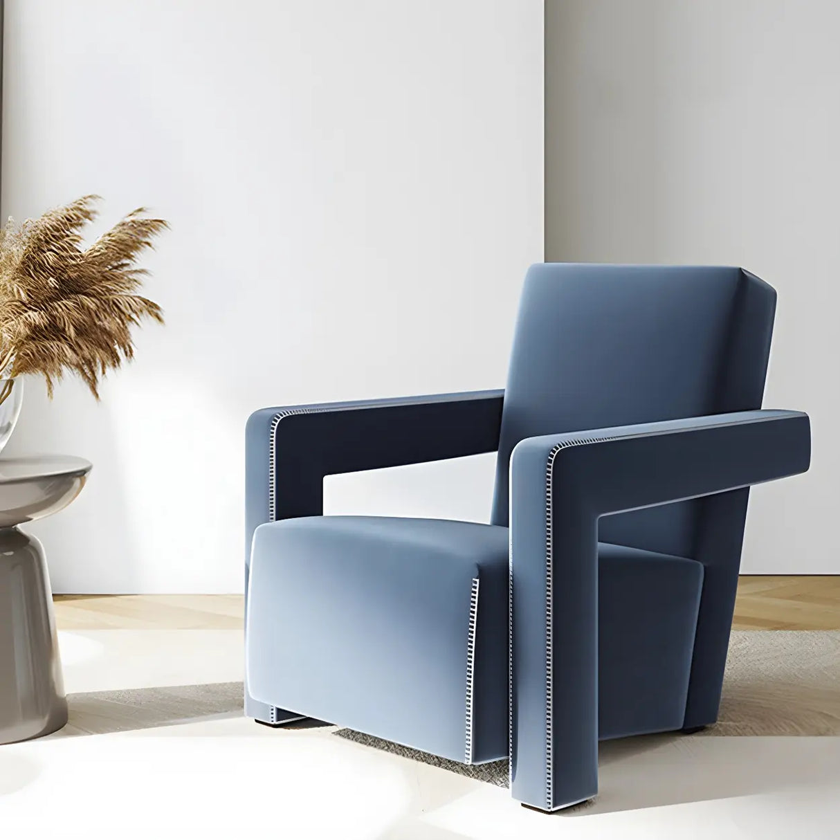 Blue Cotton Fabric Fixed Back Reclining Lounge Chair Image - 1