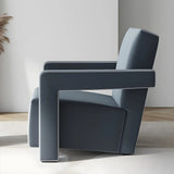 Blue Cotton Fabric Fixed Back Reclining Lounge Chair Image - 3