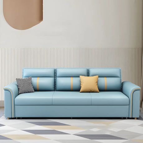 Blue Faux Leather Flared Arm Storage Sleeper Sofa Image - 1