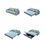 Blue Faux Leather Flared Arm Storage Sleeper Sofa Image - 10
