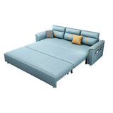 Blue Faux Leather Flared Arm Storage Sleeper Sofa Image - 11