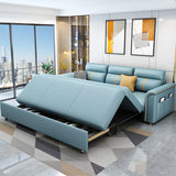 Blue Faux Leather Flared Arm Storage Sleeper Sofa Image - 12