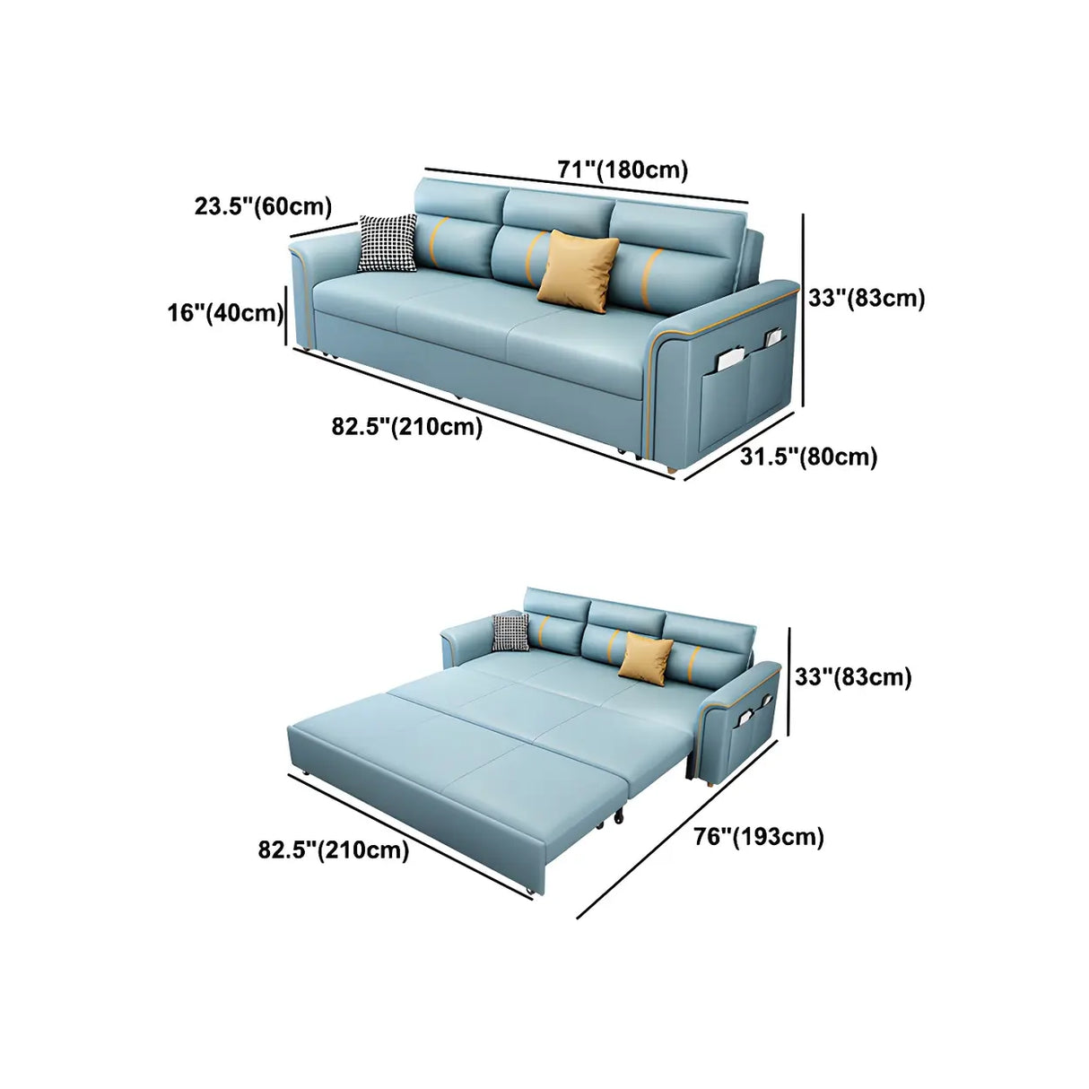 Blue Faux Leather Flared Arm Storage Sleeper Sofa Image - 14