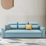 Blue Faux Leather Flared Arm Storage Sleeper Sofa Image - 1