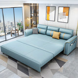 Blue Faux Leather Flared Arm Storage Sleeper Sofa Image - 3