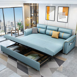 Blue Faux Leather Flared Arm Storage Sleeper Sofa Image - 4