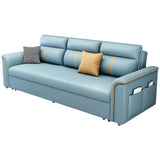 Blue Faux Leather Flared Arm Storage Sleeper Sofa Image - 5
