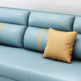 Blue Faux Leather Flared Arm Storage Sleeper Sofa Image - 6