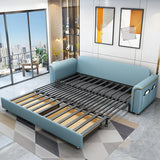 Blue Faux Leather Flared Arm Storage Sleeper Sofa Image - 7