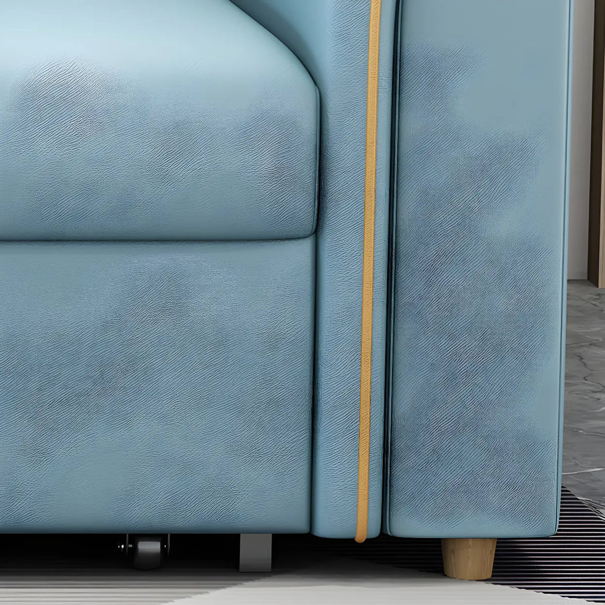 Blue Faux Leather Flared Arm Storage Sleeper Sofa Image - 8
