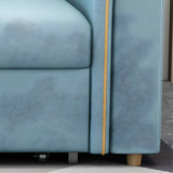 Blue Faux Leather Flared Arm Storage Sleeper Sofa Image - 8