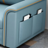 Blue Faux Leather Flared Arm Storage Sleeper Sofa Image - 9