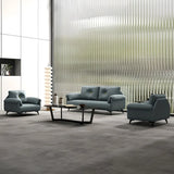 Blue Faux Leather Wooden Frame Reception Sofa Set Image - 13