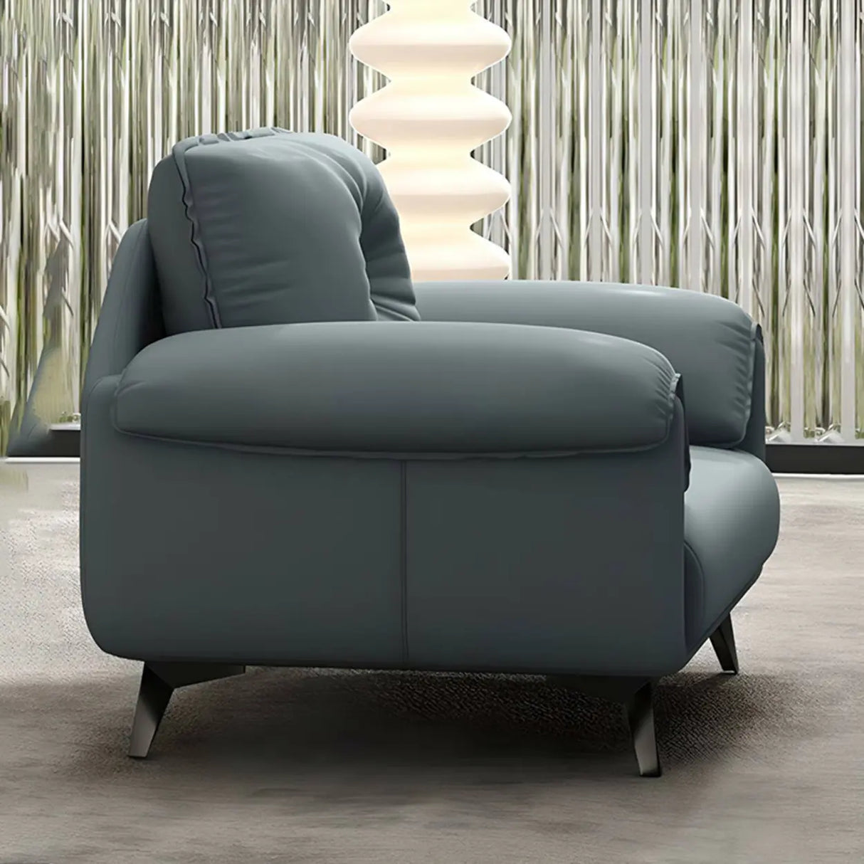 Blue Faux Leather Wooden Frame Reception Sofa Set Image - 14