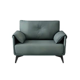 Blue Faux Leather Wooden Frame Reception Sofa Set Image - 2