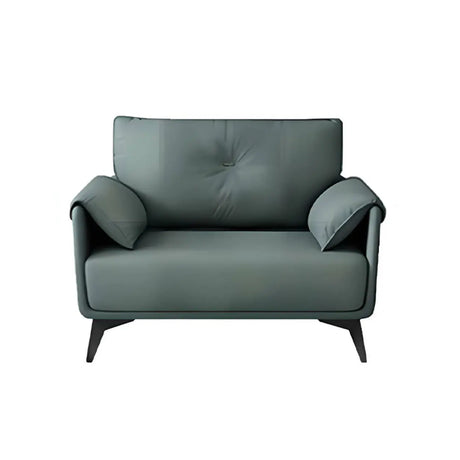 Blue Faux Leather Wooden Frame Reception Sofa Set Image - 2