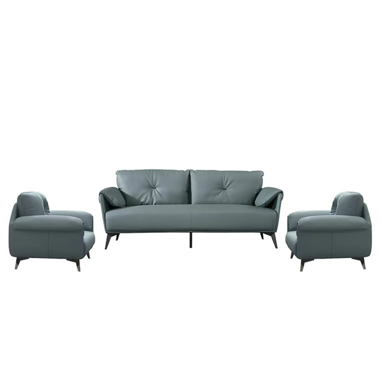 Blue Faux Leather Wooden Frame Reception Sofa Set Image - 5