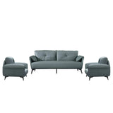 Blue Faux Leather Wooden Frame Reception Sofa Set Image - 5
