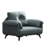 Blue Faux Leather Wooden Frame Reception Sofa Set Image - 8