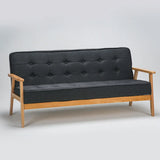 Blue Fine Linen Tufted Back Natural Wood Leg Sofa Image - 10