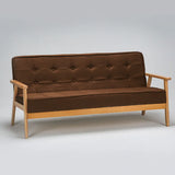Blue Fine Linen Tufted Back Natural Wood Leg Sofa Image - 12
