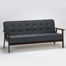 Blue Fine Linen Tufted Back Natural Wood Leg Sofa Image - 13