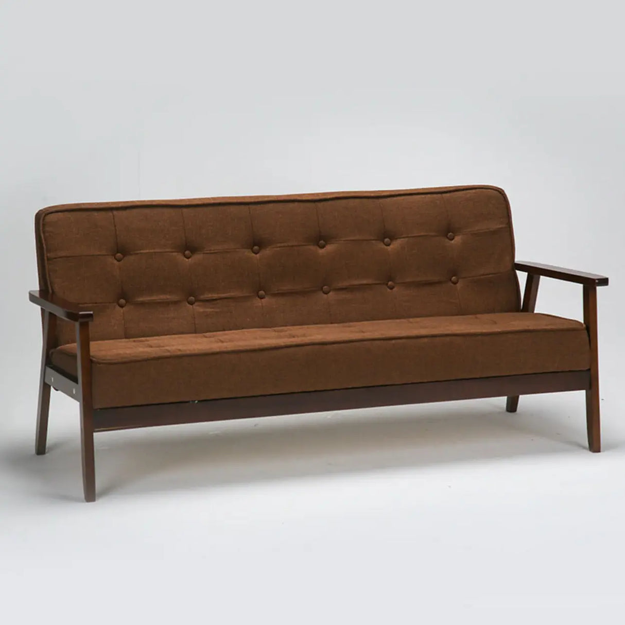 Blue Fine Linen Tufted Back Natural Wood Leg Sofa Image - 14