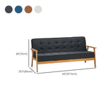 Blue Fine Linen Tufted Back Natural Wood Leg Sofa #size