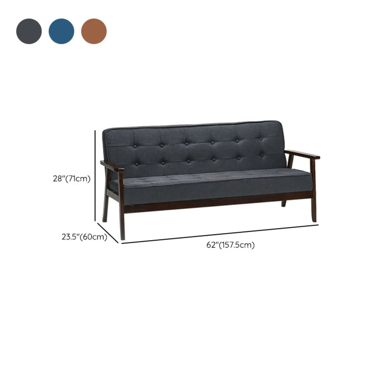Blue Fine Linen Tufted Back Natural Wood Leg Sofa Image - 17