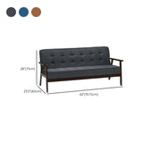 Blue Fine Linen Tufted Back Natural Wood Leg Sofa Image - 17