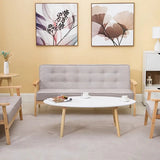 Blue Fine Linen Tufted Back Natural Wood Leg Sofa Image - 4