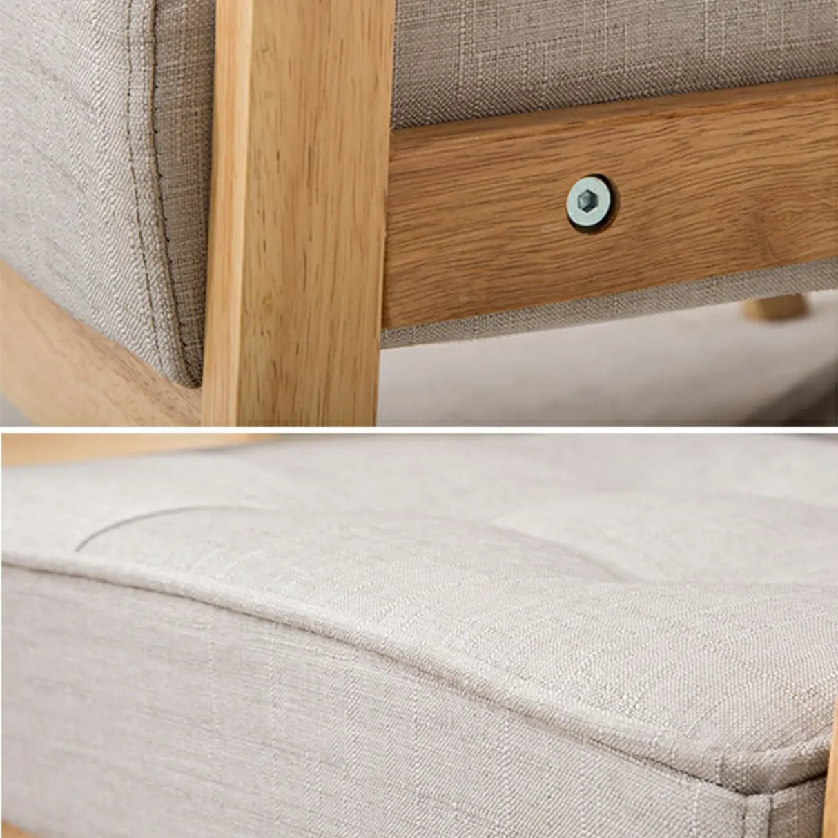 Blue Fine Linen Tufted Back Natural Wood Leg Sofa Image - 5