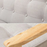 Blue Fine Linen Tufted Back Natural Wood Leg Sofa Image - 7