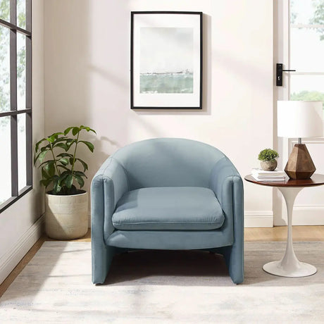 Blue Flannel Removable Cushions Fixed Back Arm Chair Image - 1